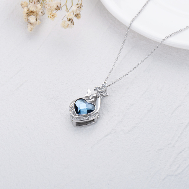 Colar de prata esterlina com coração azul e cristal em forma de borboleta e diamante para cinzas-3