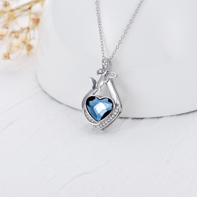 Colar de prata esterlina com coração azul e cristal em forma de borboleta e diamante para cinzas-2