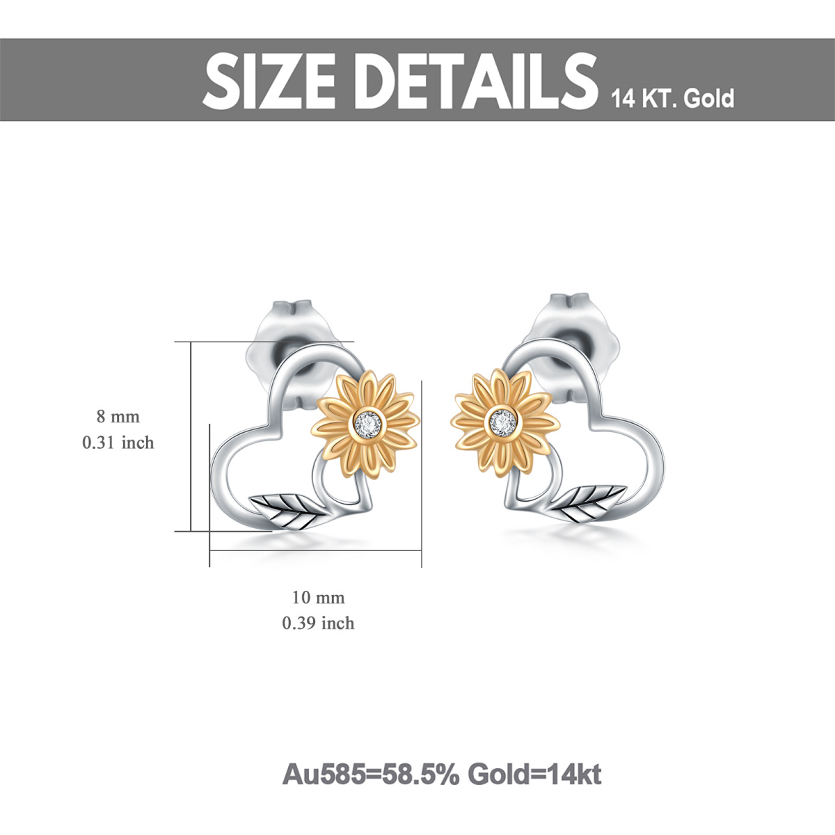 Pendientes de oro blanco y oro amarillo de 14 quilates con circonita cúbica Girasol-5