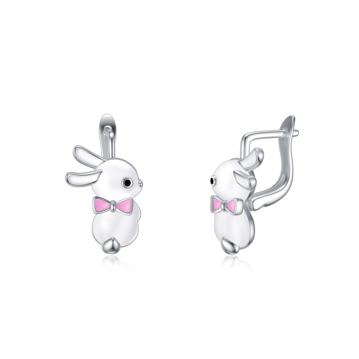 Sterling Silver Circular Shaped Rabbit Hoop Earrings-1