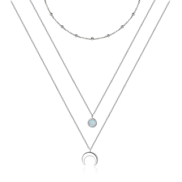 Sterling Silver Round Moonstone Moon Layered Necklace-0