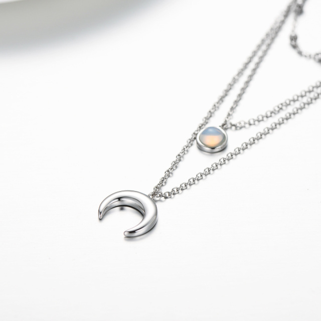 Sterling Silver Round Moonstone Moon Layered Necklace-2