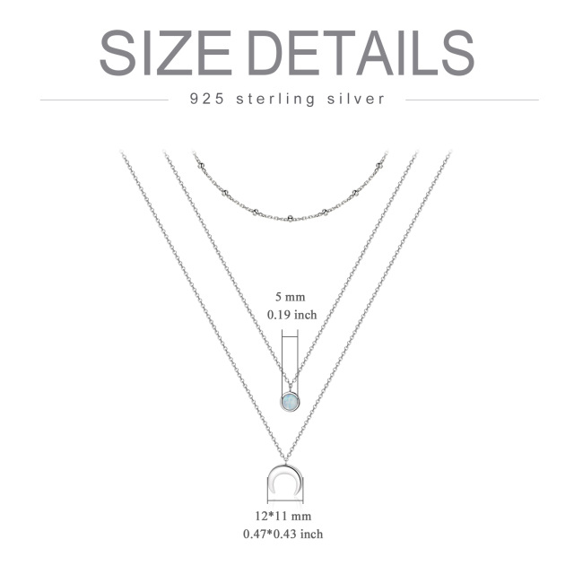 Sterling Silver Round Moonstone Moon Layered Necklace-4