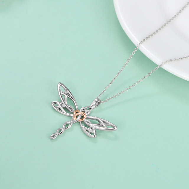 Sterling Silver Two-tone Dragonfly & Celtic Knot Pendant Necklace-4
