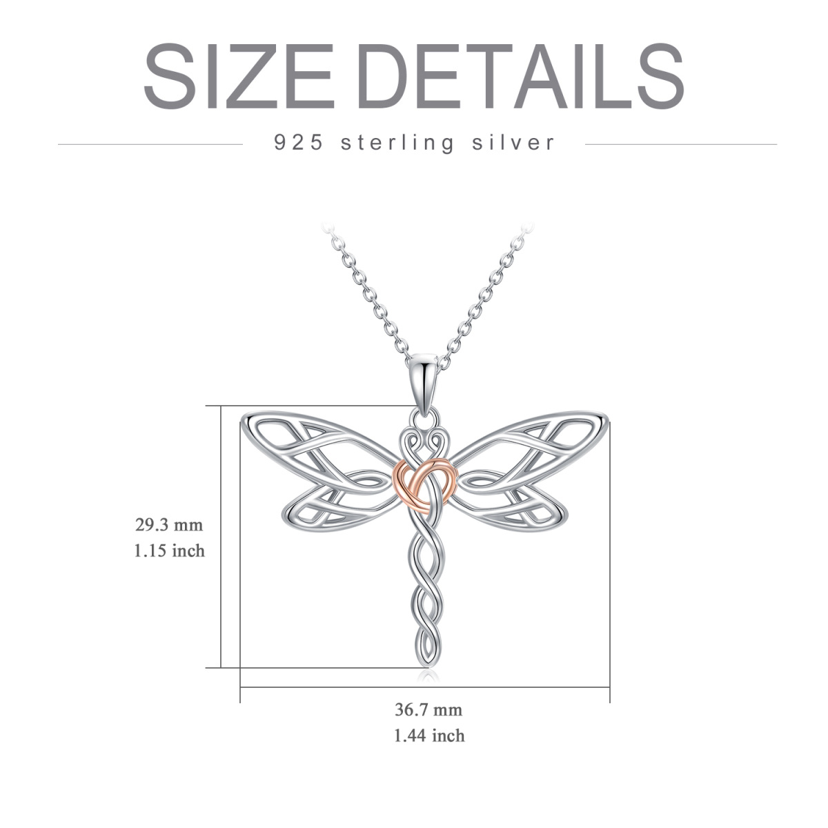 Sterling Silver Two-tone Dragonfly & Celtic Knot Pendant Necklace-5