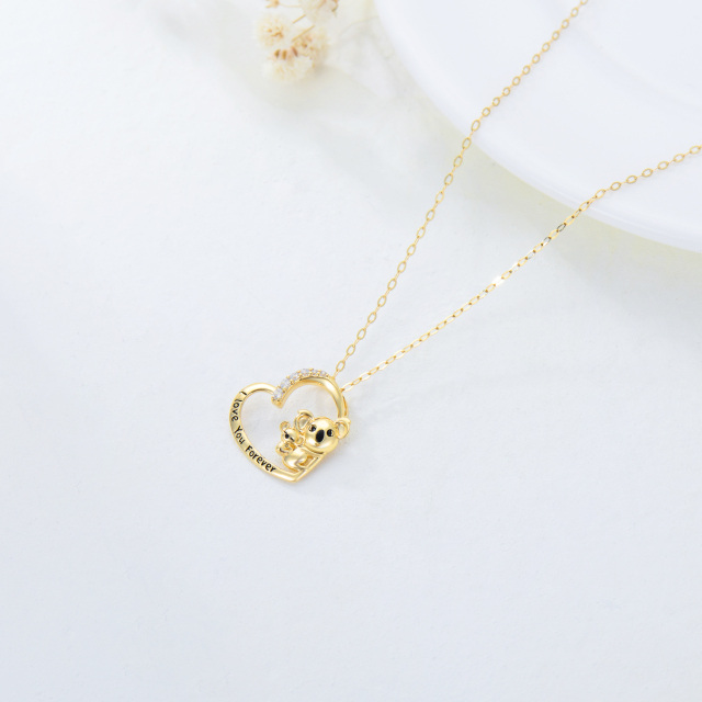 14K Gold Moissanite Koala & Heart Pendant Necklace-2