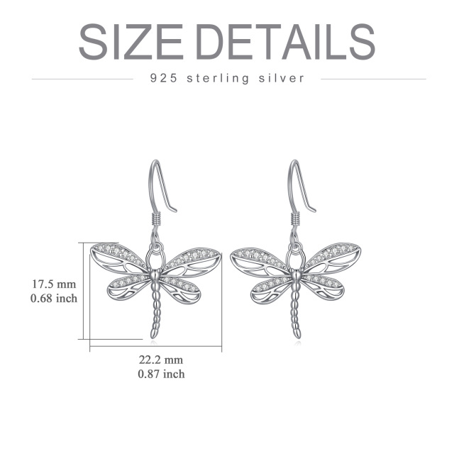 Sterling Silver Circular Shaped Cubic Zirconia Dragonfly Drop Earrings-5