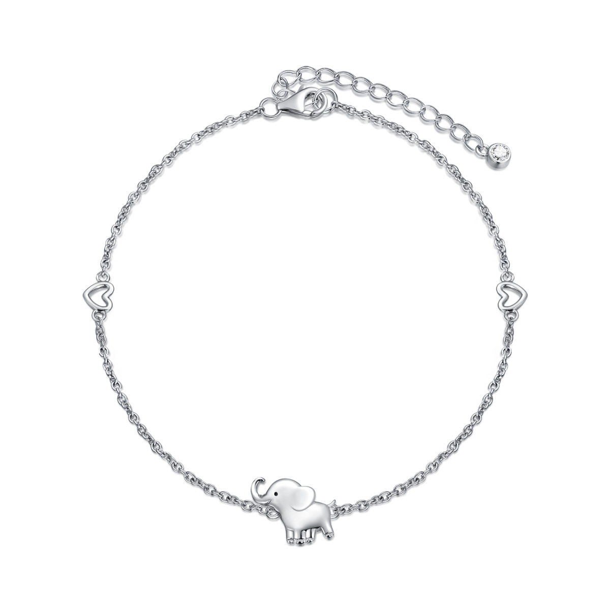 Sterling Silver Elephant & Heart Single Layer Anklet-1
