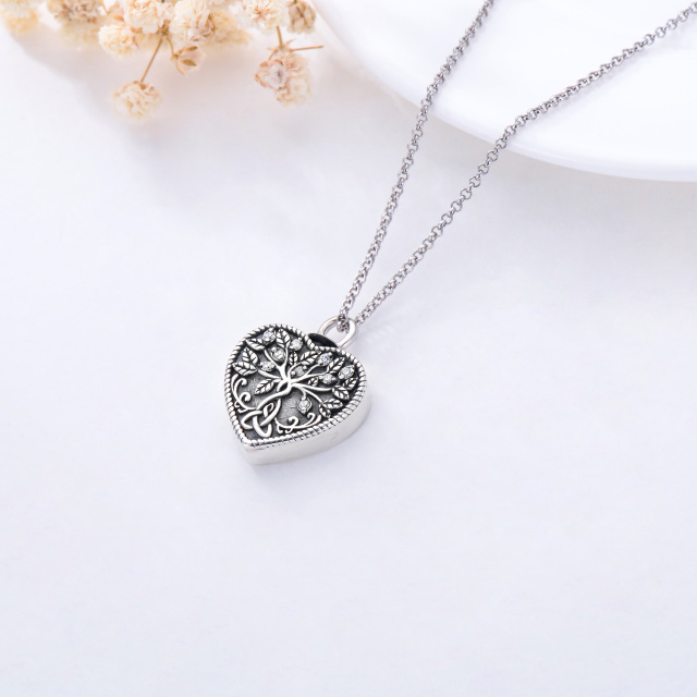 Sterling Silver Circular Shaped Crystal Tree Of Life & Celtic Knot Urn Necklace for Ashes with Engraved Word-5