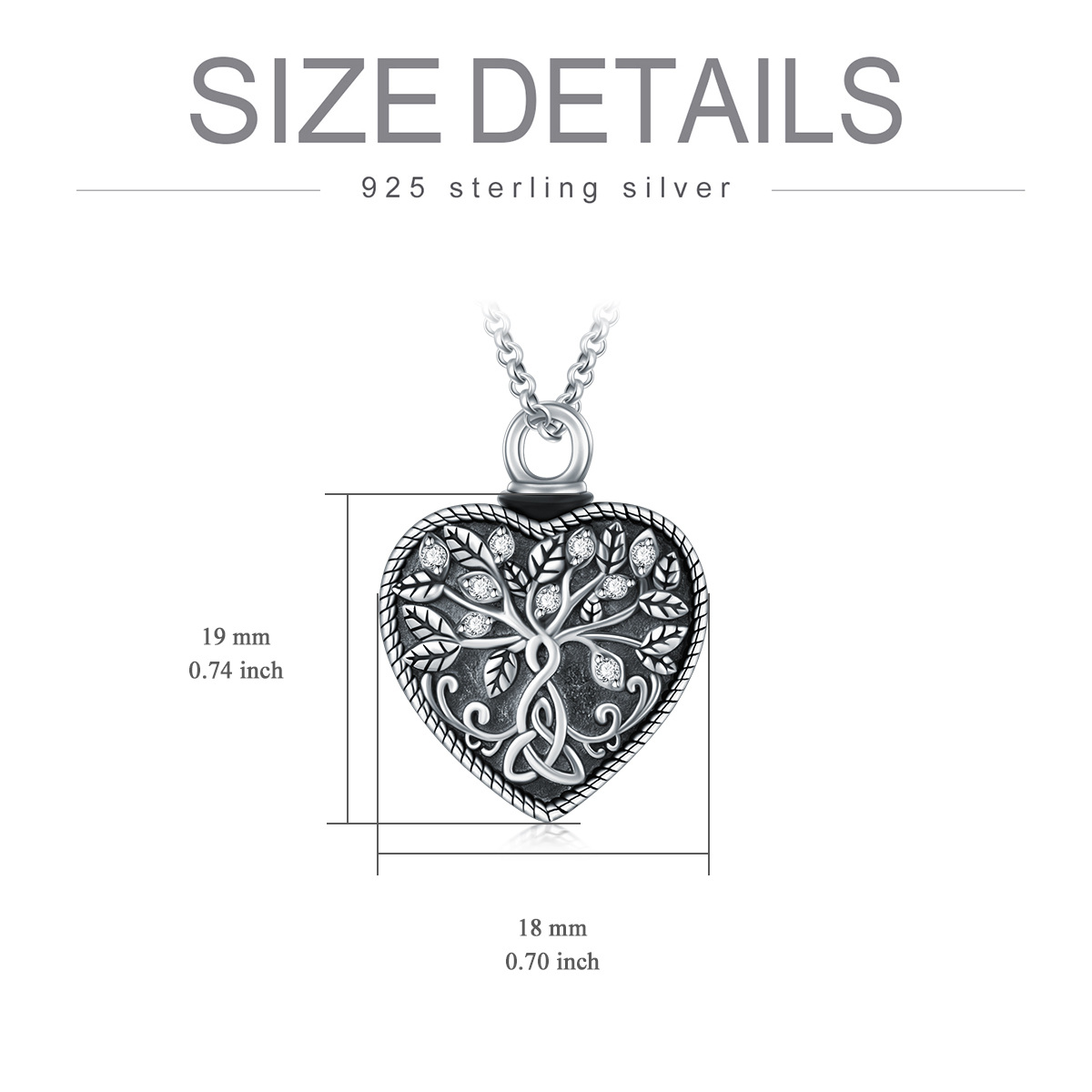 Sterling Silver Circular Shaped Crystal Tree Of Life & Celtic Knot Urn Necklace for Ashes with Engraved Word-7