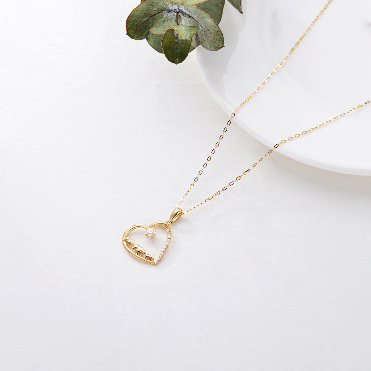 14K Gold Moissanite Polar Bear & Heart Pendant Necklace-6