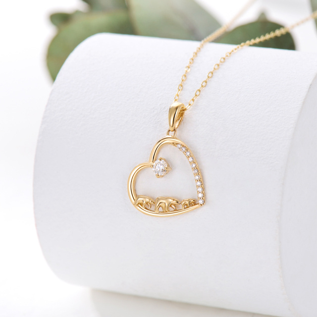 14K Gold Moissanite Polar Bear & Heart Pendant Necklace-4