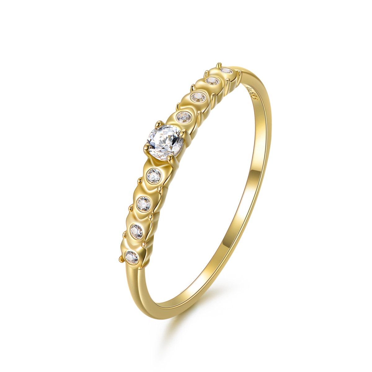 14K Gold kreisförmiger kubischer Zirkonia Ring-1