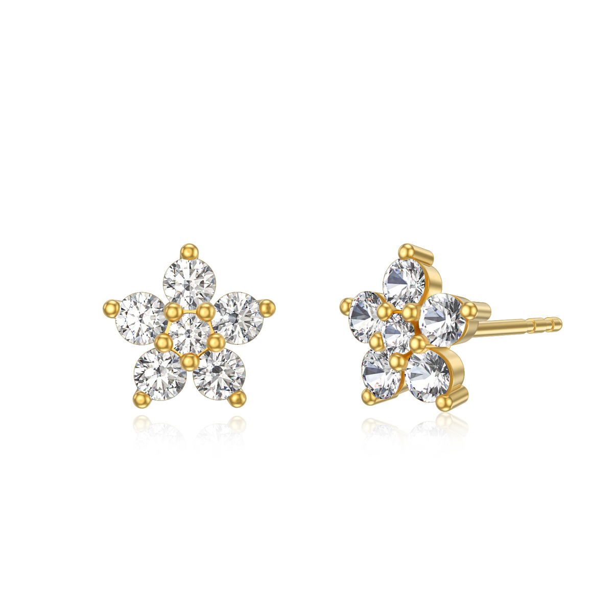 14K Gold Cubic Zirconia Peony Flower Stud Earrings-1