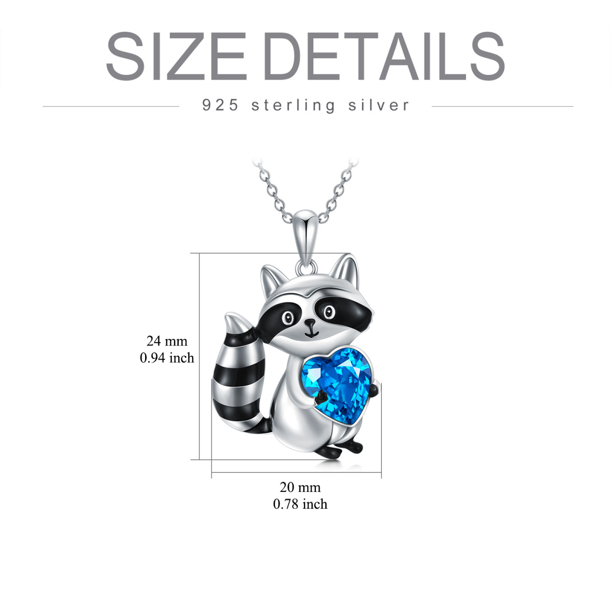 Sterling Silver Two-tone Heart Shaped Crystal Raccoon & Heart Pendant Necklace-7