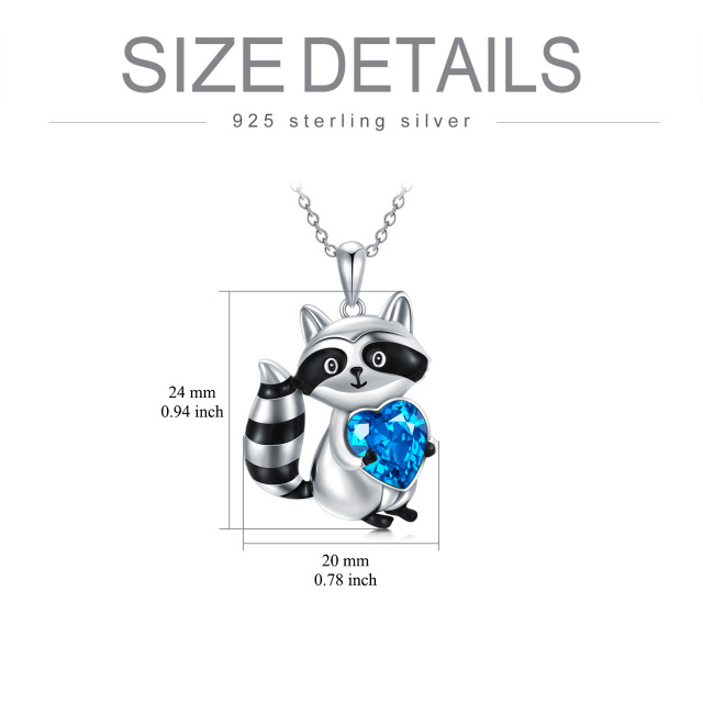 Sterling Silver Two-tone Heart Shaped Crystal Raccoon & Heart Pendant Necklace-6