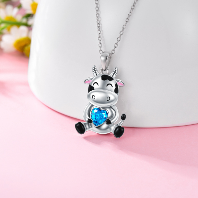 Collar de plata de ley con colgante en forma de corazón y vaca de cristal-2