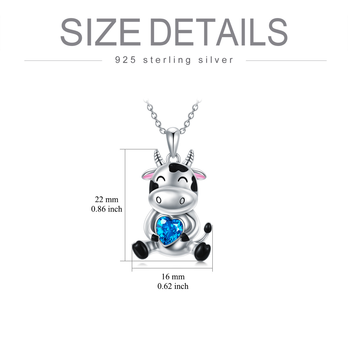 Sterling Silber Herzform Kristall Kuh & Herz Anhänger Halskette-6