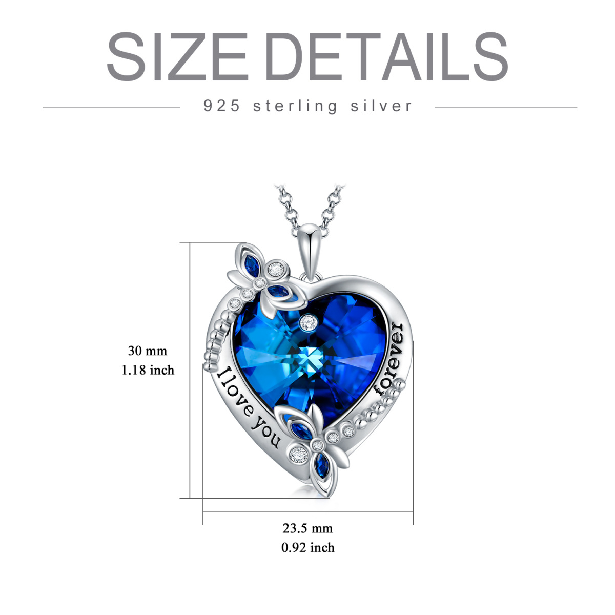 Sterling Silver Heart Shaped Dragonfly & Heart Crystal Pendant Necklace with Engraved Word-5
