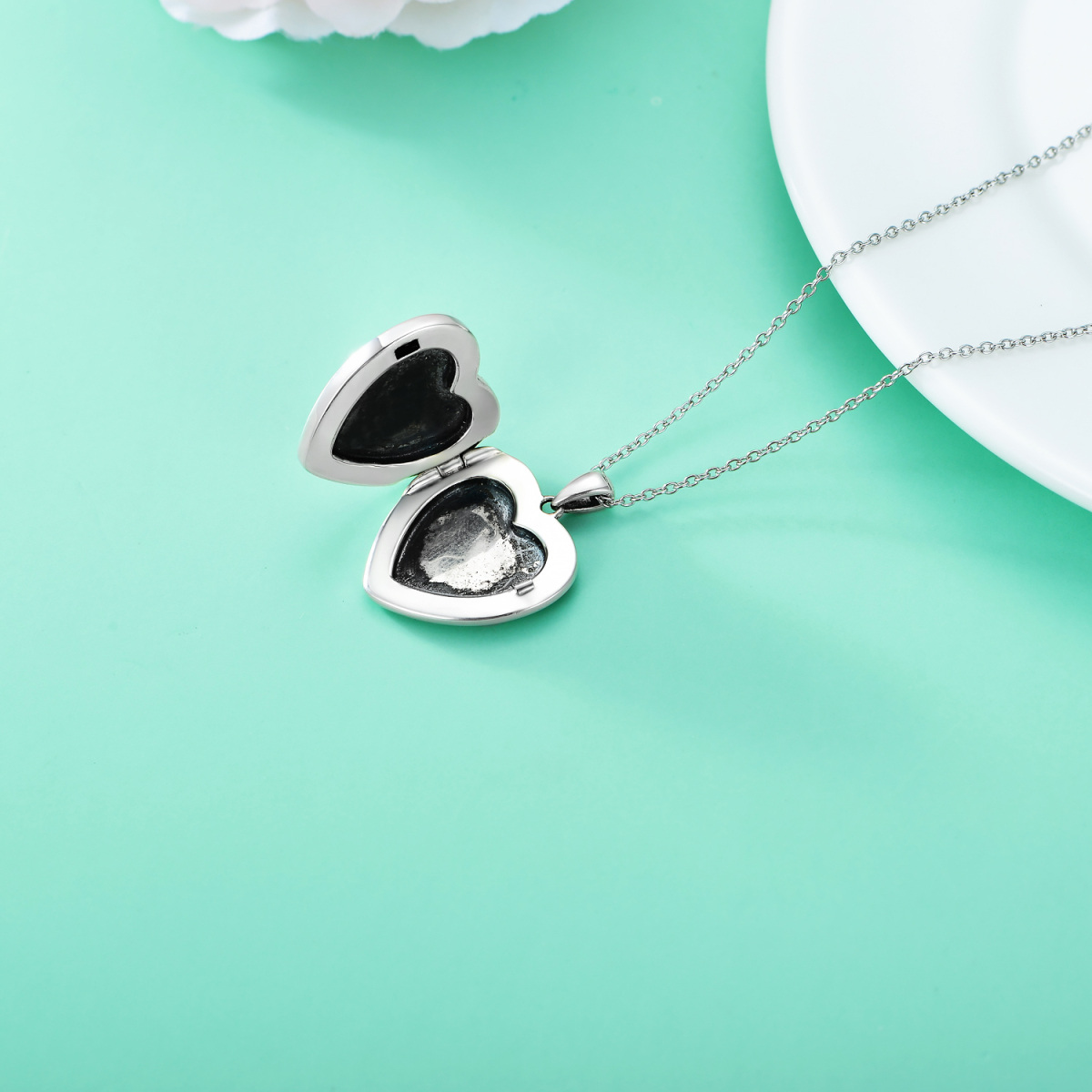 Sterling Silber Herz Kristall Rose & Herz personalisierte Foto Medaillon Halskette mit ein-8