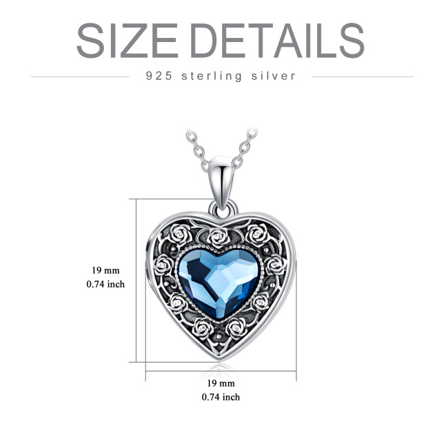 Sterling Silver Heart Crystal Rose & Heart Personalized Photo Locket Necklace with Engraved Word-2