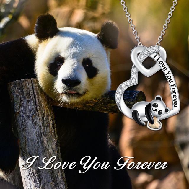 Srebrny naszyjnik z cyrkoniami w kształcie serca i pandą z wygrawerowanym słowem-6