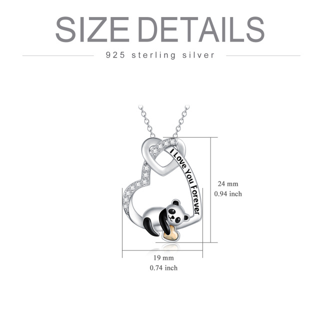 Srebrny naszyjnik z cyrkoniami w kształcie serca i pandą z wygrawerowanym słowem-5