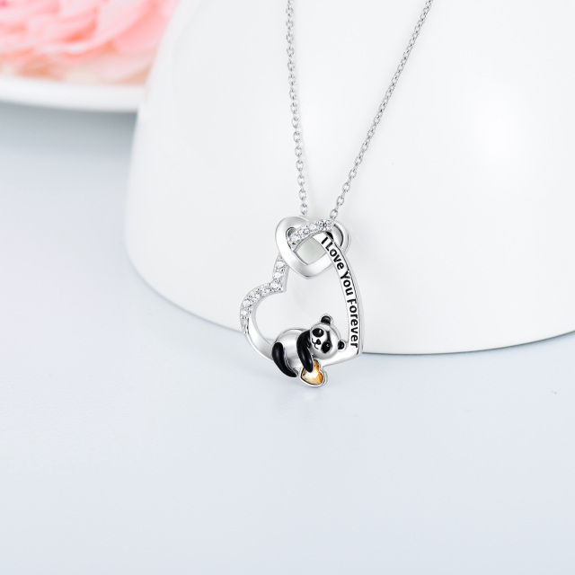 Srebrny naszyjnik z cyrkoniami w kształcie serca i pandą z wygrawerowanym słowem-3