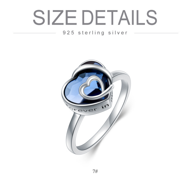 Sterling Silver Heart Shaped Crystal Heart Urn Ring with Engraved Word-5