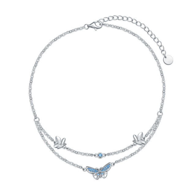 Sterling Silver Cubic Zirconia Butterfly Multi-layered Anklet-1