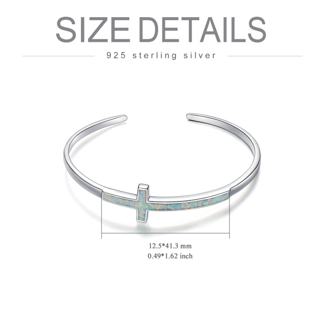 Sterling Silver Opal Cross Plain Bangle-3