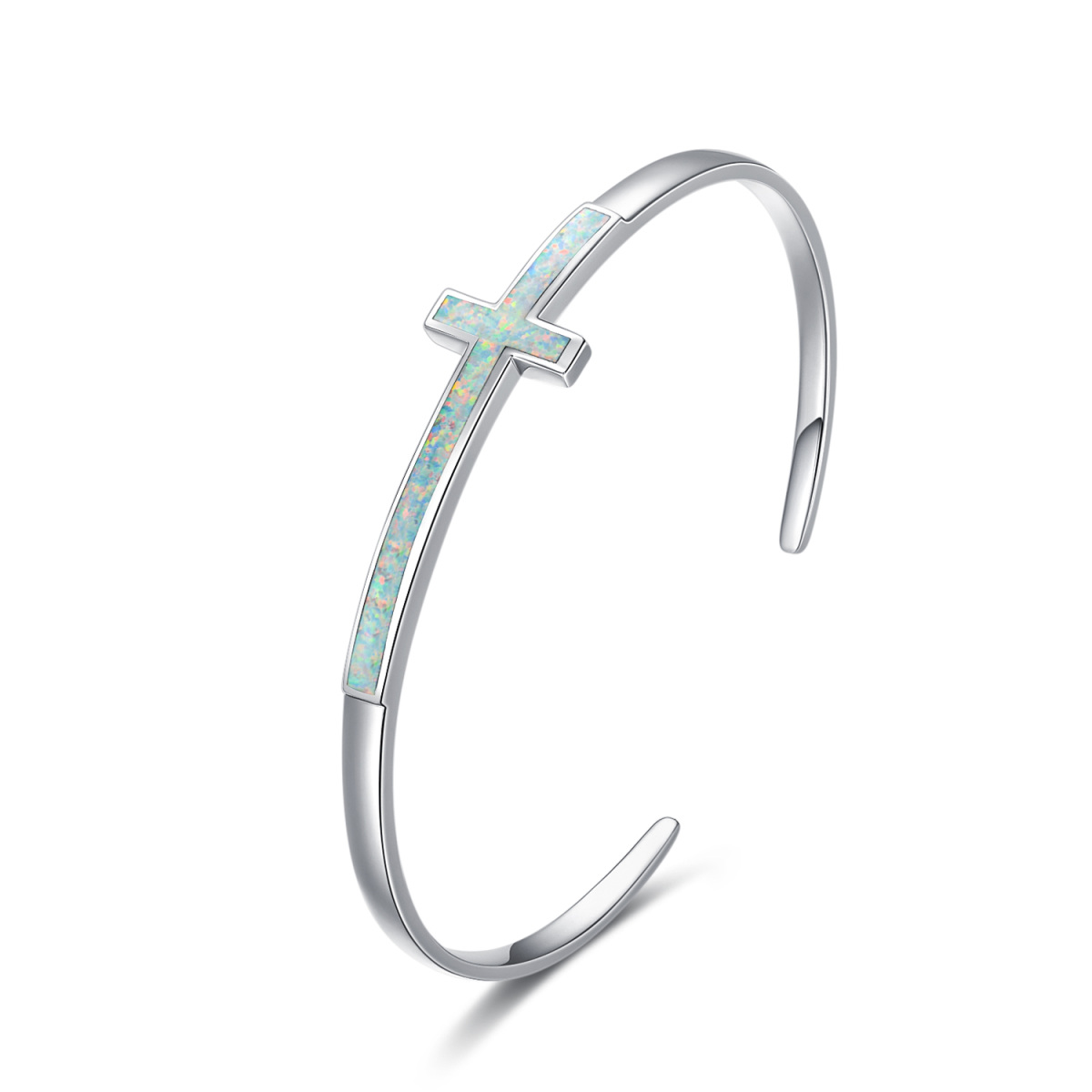 Bracelet en argent sterling avec croix en opale-1