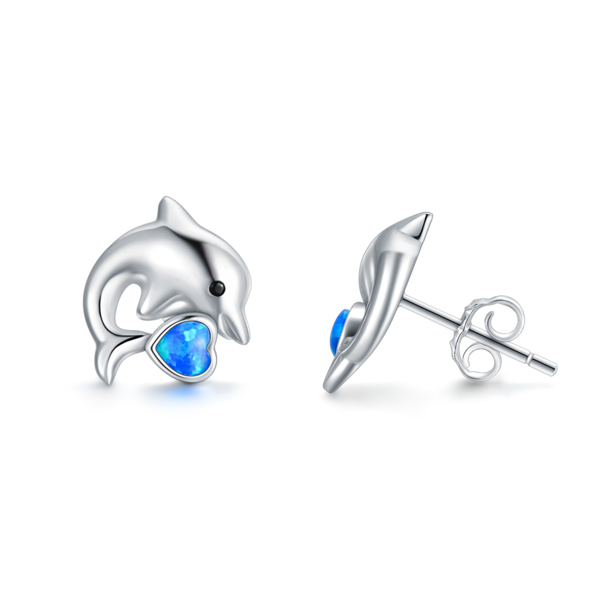 Boucles d'oreilles en argent sterling en forme de coeur de dauphin opale-1