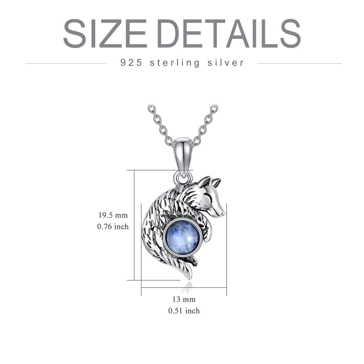 Sterling Silver Circular Shaped Moonstone Wolf Pendant Necklace-6