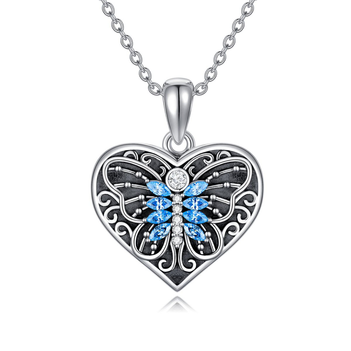 Collier médaillon photo personnalisé en argent sterling 925 avec cœur et papillon en zircon-1