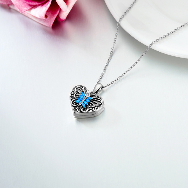 925 Sterling Silver Personalized Heart Butterfly Zircon Photo Locket Necklace-2