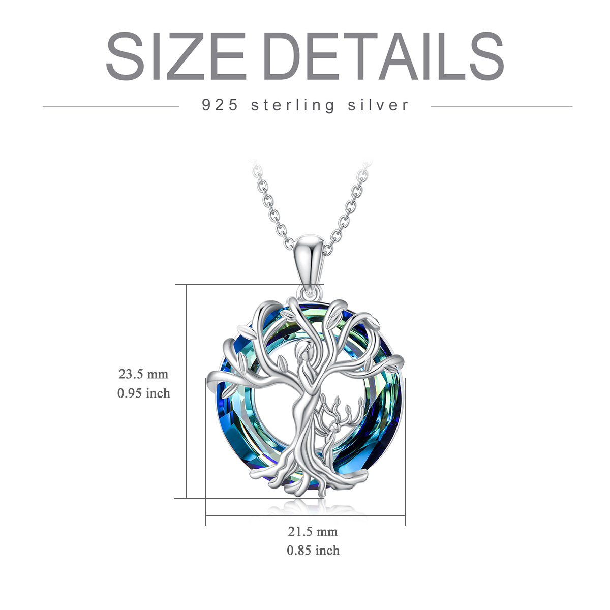 Sterling Silver Circular Shaped Tree Of Life Crystal Pendant Necklace-5