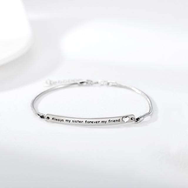 Sterling Silver Heart Shaped Crystal Sisters & Heart Identification Bracelet with Engraved Word-3