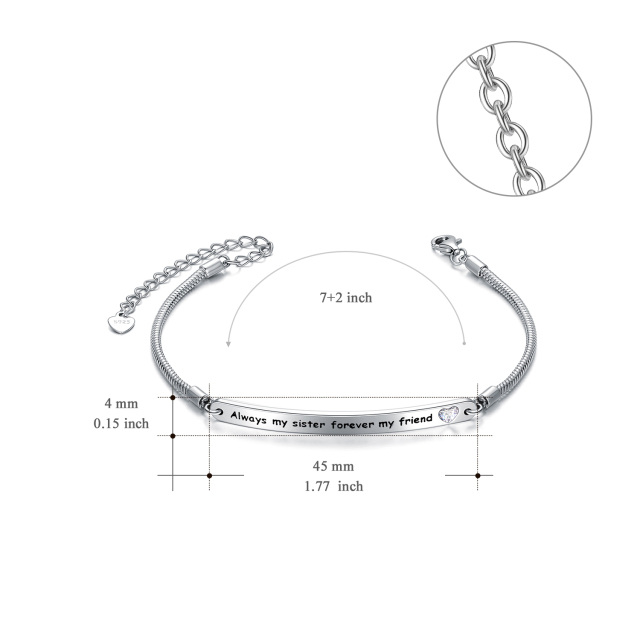 Sterling Silver Heart Shaped Crystal Sisters & Heart Identification Bracelet with Engraved Word-6