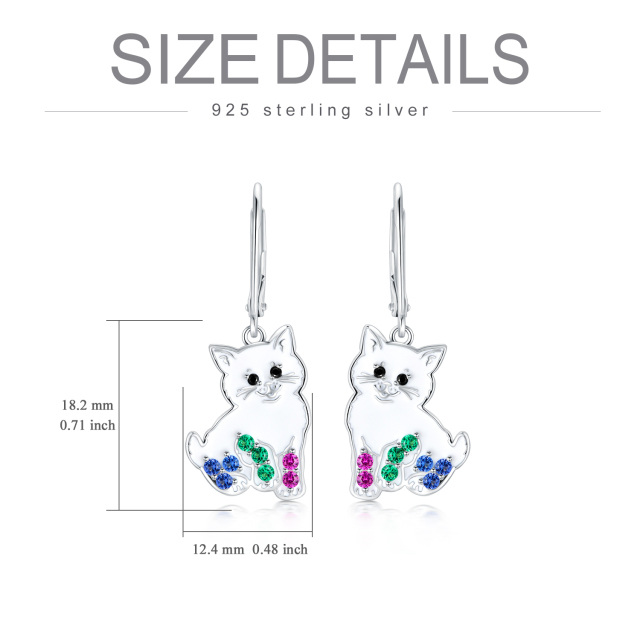 Sterling Silver Cubic Zirconia Cat Lever-back Earrings-5