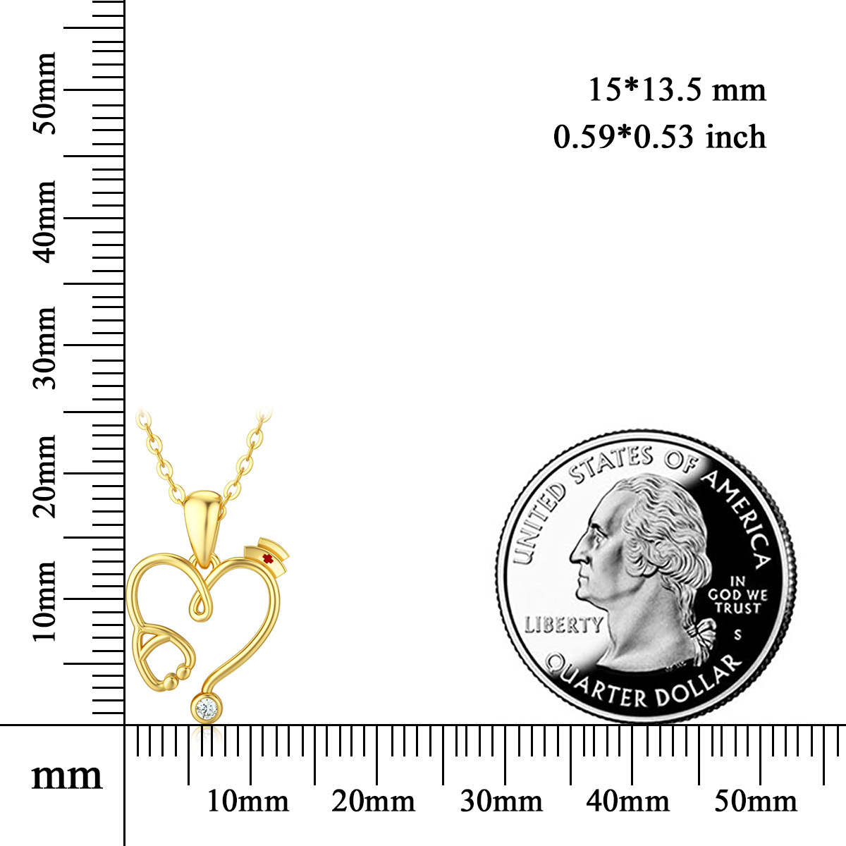 Halskette mit Stethoskop-Herzanhänger aus 14 Karat Gold mit Moissanit-6