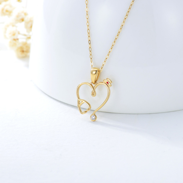 14K Gold Moissanite Heart & Stethoscope Pendant Necklace-3