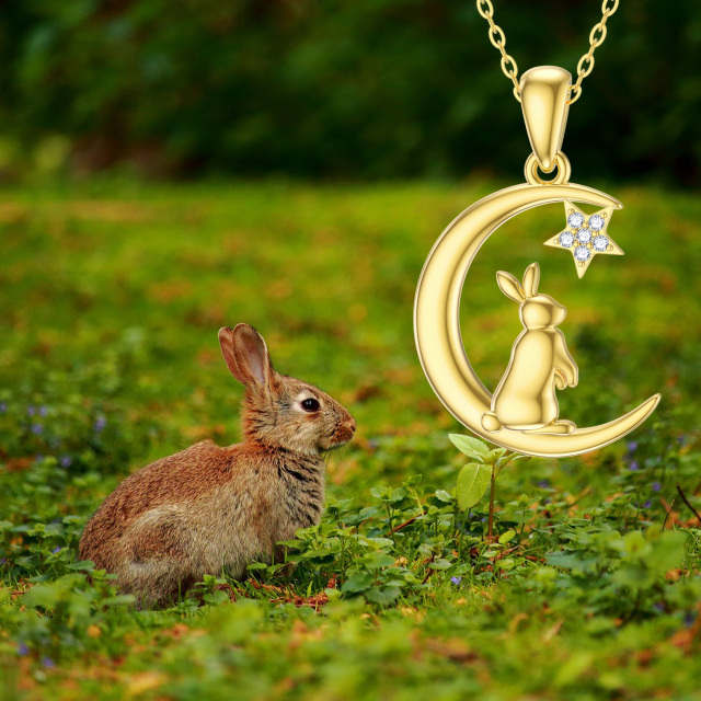 14K Gold Moissanite Rabbit Pendant Necklace-3