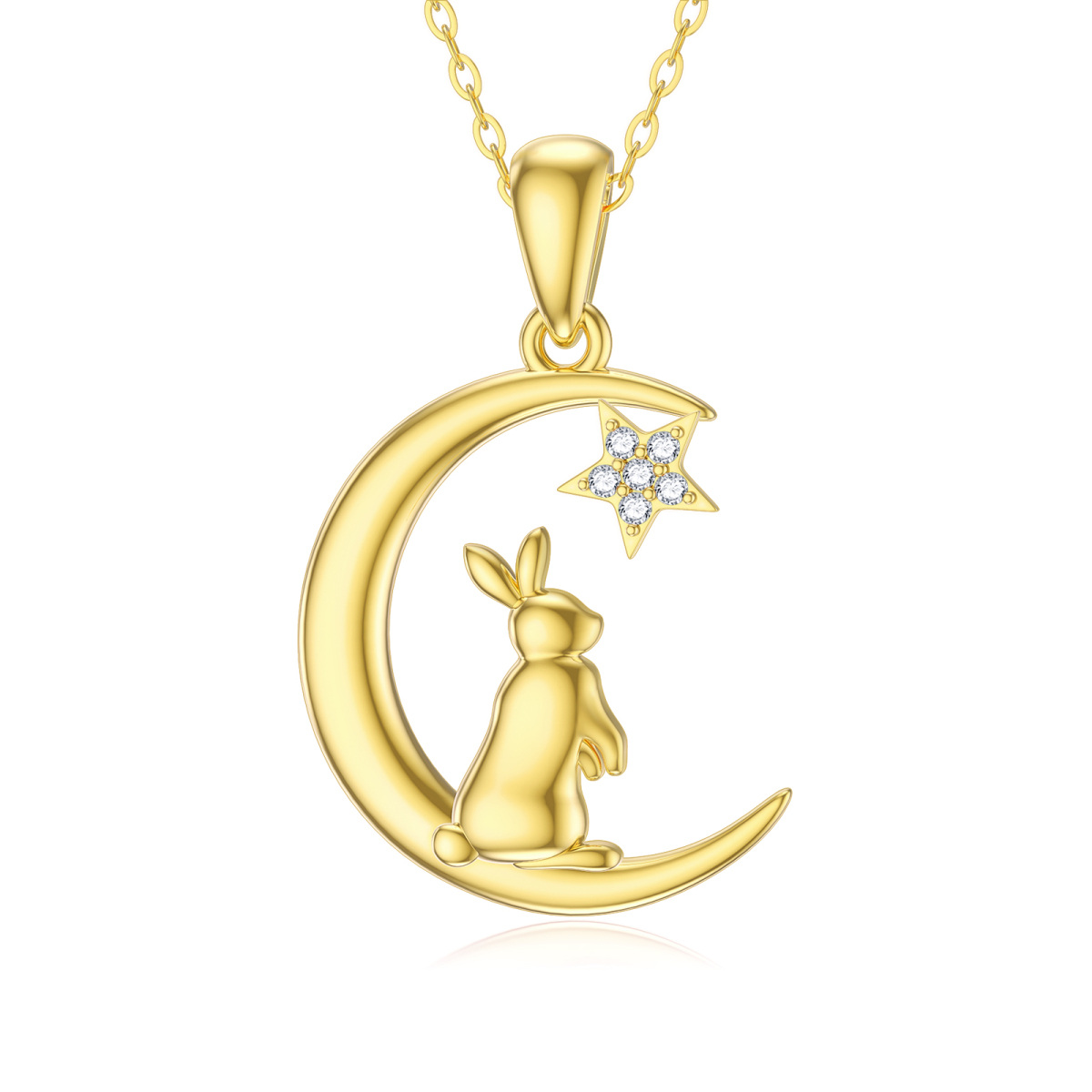 14K Gold Moissanite Rabbit Pendant Necklace-1