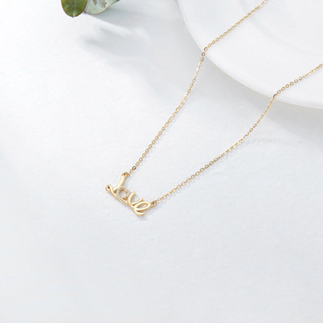 14K Gold Moissanite Pendant Necklace with Engraved Word-3
