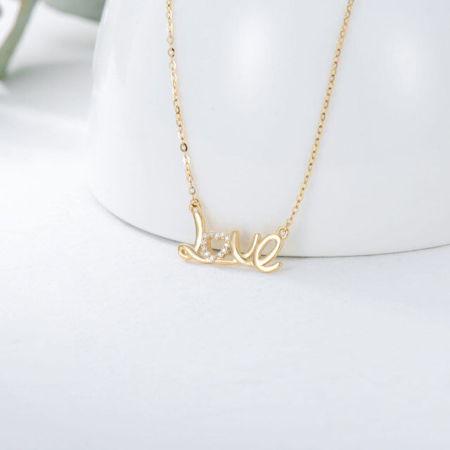 14K Gold Moissanite Pendant Necklace with Engraved Word-2