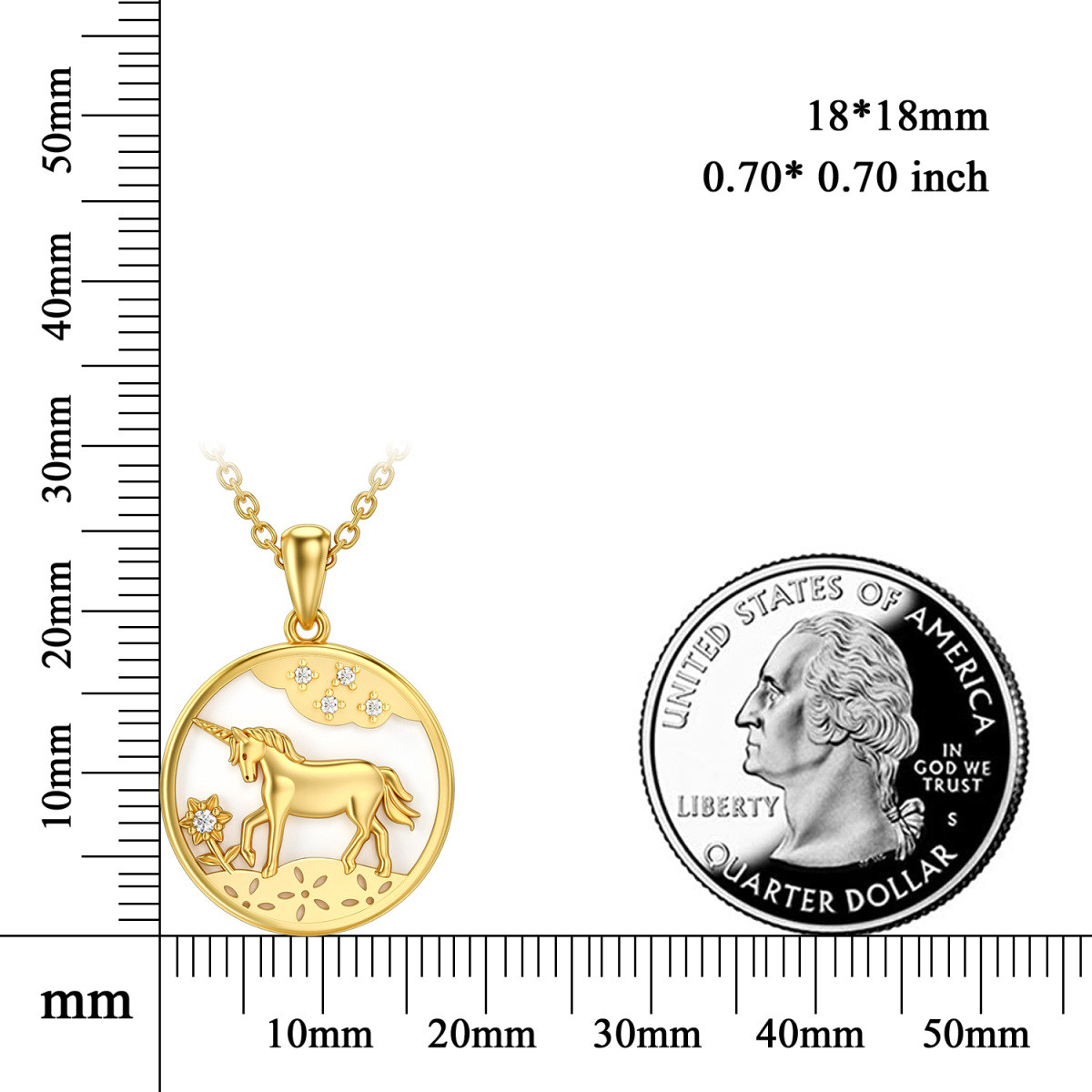14K Gold Moissanite Sunflower & Unicorn Pendant Necklace-5