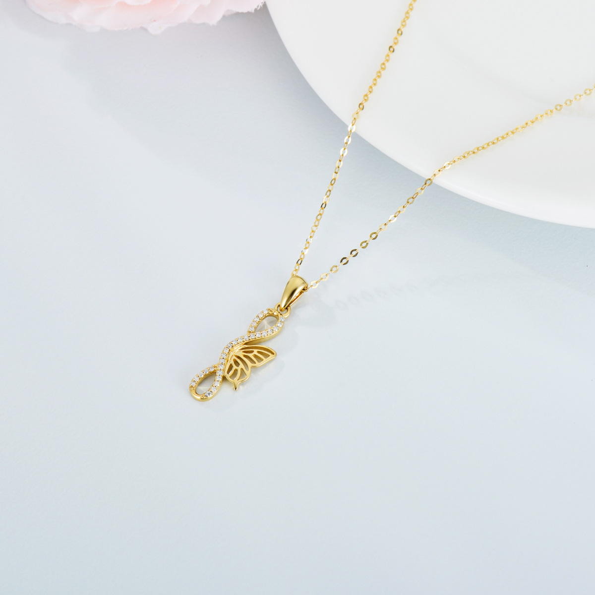 14K Gold Moissanite Butterfly Pendant Necklace-5