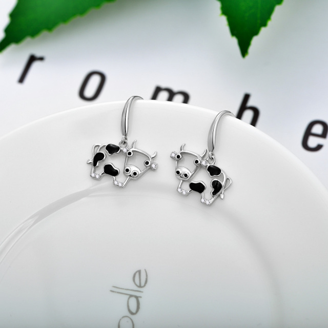 Sterling Silver Cubic Zirconia Cow Drop Earrings-3