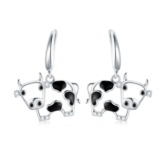 Boucles d'oreilles en argent sterling en forme de vache avec zircon cubique